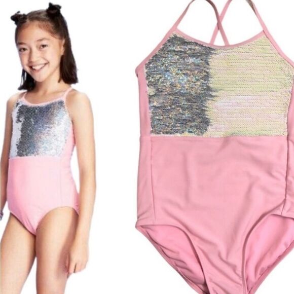 More than Magic Flip Sequin Pink Swimsuit L 10/12 - Picture 2 of 7